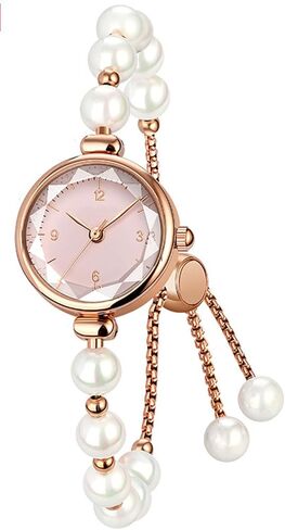 ADSBIAOYE ساعة سوار لؤلؤ أنيقة للنساء، ساعة يد مجوهرات صغيرة مستديرة الشكل للنساء، انالوج كوارتز مقاومة للماء، ساعة هدية ذهبية أنيقة للسيدات in Kuwait