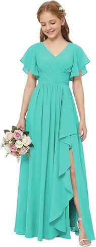 Rlweus Square Neck Junior Bridesmaid Dresses for Teen Girls Formal Dress Pleated Chiffon Flower Girl Dresses for Wedding in Saudi Arabia