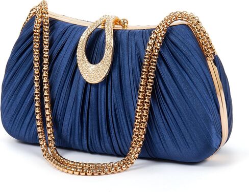 Women‘s Pleated Satin Clutch Purse， Evening Bag with Rhinestone Clasp & Detachable Chain， Formal Party Wedding Handbag in Saudi Arabia