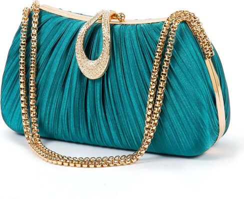 Women‘s Pleated Satin Clutch Purse， Evening Bag with Rhinestone Clasp & Detachable Chain， Formal Party Wedding Handbag in Saudi Arabia