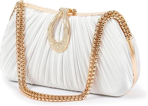 Women‘s Pleated Satin Clutch Purse， Evening Bag with Rhinestone Clasp & Detachable Chain， Formal Party Wedding Handbag in Saudi Arabia