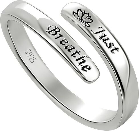 Just Breathe Ring for Women - Adjustable Size 5-9, Anxiety Relief Spinner Ring, 925 Sterling Silver Thin Band Narrow Design for Small Fingers, Uplifting Gift for Stress, Encouragement & Hope in Saudi Arabia
