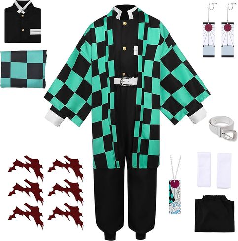 مجموعة أزياء الهالوين للبالغين زي الكيمونو الياباني مع قلادة وأقراط وعباءة in Kuwait