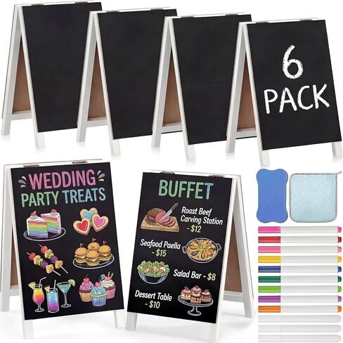 6 Pack Mini Chalkboard Easel Signs Set 4.5" x 7.5" Rustic Double-Sided Wooden Tabletop Small Chalkboard Sign Chalk Board Frame Menu Board for Business Cafe Wedding Restaurant Bar(Wood Color) in Saudi Arabia