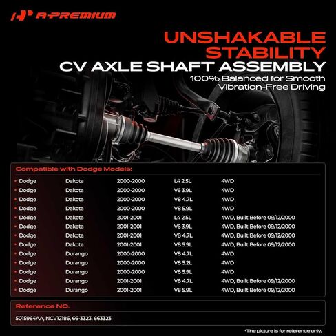 A-Premium CV Axle Shaft Assembly Compatible with Dodge Dakota Durango 2000-2001, 4WD, Front Left or Right Side, Replace# 5015964AA in Saudi Arabia