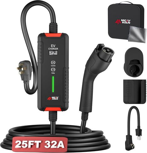 شاحن EV المستوى 2 40A - J1772 قابس Nema 14-50P | كابل 25 قدم| محول Nema 5-15P إلى 14-50R|محطة شحن منزلية محمولة| in Kuwait