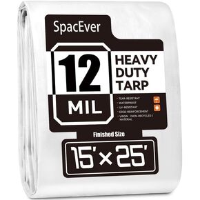 Tarp Heavy Duty 12x12 FT, 12 Mil Thick Large Tarps Water-Proof with Grommets, UV& Tear Resistant, Plastic Cover for Pool Roof Tent Outdoor Firewood, Silver& Brown in Kuwait