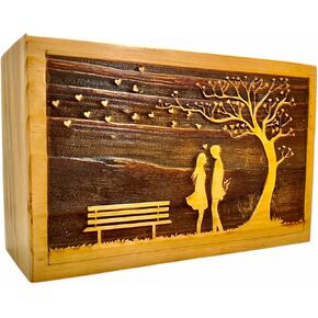 Generic Handmade Couple Design Wooden Cremation Urn Box For Adults Male Female Urn Human Ashes Holder Box For Home Decor (11 x 7 x 4.50 Inch), Brown in Kuwait