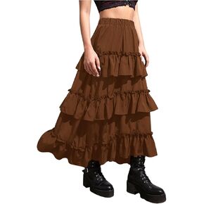 Verdusa Women's Renaissance Flowy Fairy Skirt Y2k Ruffle Tiered Layered Long Skirts Green Small in Kuwait