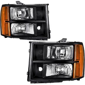 Headlight Assembly Pair Compatible with 2007-2013 GMC Sierra 1500/2007-2014 Sierra 2500HD 3500HD, Replacement Headlamp Chrome Housing Clear Reflector in Saudi Arabia