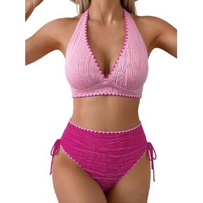 Leoparts Women's High Waisted Bikini Set - Halter V Neck 2 Piece Swimsuit Ribbed Whip Stitch Bathing Suit 2026 in Saudi Arabia