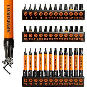 COMOWARE 36pcs Impact Torx Bit Set (TT5-TT40), S2 Steel 1/4" Allen Bit Set, CNC Security Torx Bits Set, 1&2" Torx Screwdriver Set, Tamper-Proof Star Bits Set with Magnetic Bit Holder and Storage Box in Kuwait