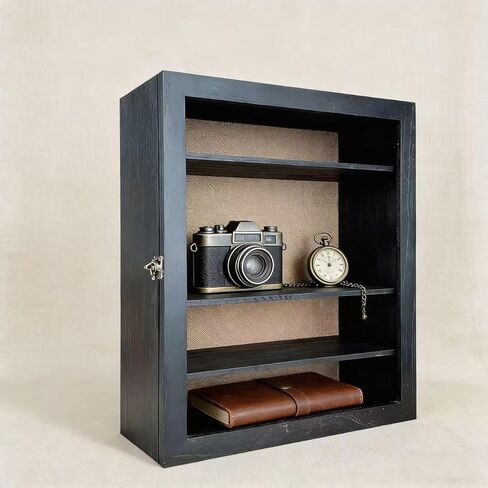 إطار صندوق الظل مقاس 14 × 16 × 6 بوصة، إطار صندوق الظل العميق مع ظهر من الكتان و4 أرفف قابلة للإزالة، علبة عرض من الأكريليك الخشبي للميداليات والصور والتذكارات والجوائز (متفحمة) in Kuwait
