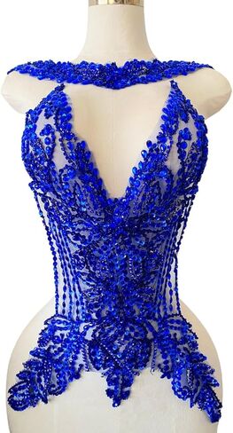 Large Size handsewing Rhinestones Bodice Applique sew on Crystal Beads Sequins Trim Patches Wedding Dress Decoration Accessories 13X16X22in (Champagne) in Saudi Arabia