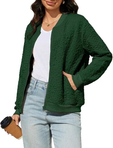 Women's Zip Up Cardigan Jacket Lightweight Casual Long Sleeve Sweatshirt Fall Outerwear Crewneck Jacquard Coat with Pockets in Kuwait
