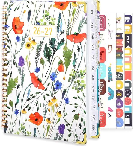 مخطط 2025، مخطط تقويم أسبوعي وشهري 2025 من يناير إلى ديسمبر A5 (6.5 بوصة × 8.5 بوصة) مخطط أكاديمي مخطط عمل لمدة 12 شهرًا مع علامات تبويب وجيب داخلي لمكتب المدرسة المنزلية، زهرة زرقاء in Kuwait