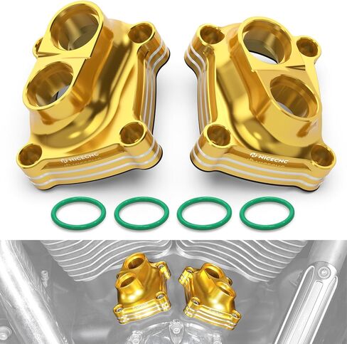 NICECNC Gold Tappet Covers Support Rod Lid Lever Cap Compatible with Harley Breakout FXBR 2018-2019, 2023, Ultra Limited FLHTK 2017-2024, Replacement for 25700410(front),25700411(rear), See Fitment in Saudi Arabia