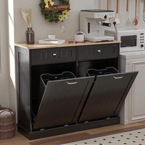 Spurgehom 13 Gallons Tilt Out Trash Can Cabinet Hidden Kitchen Trash Can Freestanding Garbage Recycling Cabinet with Hideaway Drawer Pet Proof Trash Can Holder for Kitchen Living Room, White in Saudi Arabia