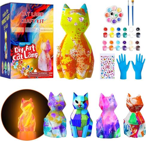 Paint Your Own Cat Lamp Kit,Art Supplies Arts and Crafts for Kids Ages 8-12,Crafts for Girls 8-12,Night Light Kids Crafts Ages 4-8, Birthday Easter Valentines Gifts For Kids(Cat) in Saudi Arabia