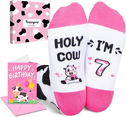 أفكار هدايا عيد الميلاد السابع من HAPPYPOP للفتيات - جوارب للفتيات والأولاد بعمر 7 سنوات، هدايا عمرها سبع سنوات للأطفال، هدايا للأطفال بعمر 7 سنوات، صندوق هدايا عيد ميلاد مع بطاقة تهنئة in Saudi Arabia