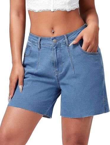 شورت جينز نسائي من roswear يمتد بأرجل واسعة مع حاشية مشقوقة in Kuwait