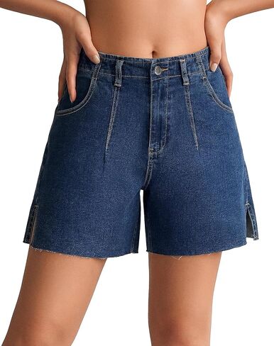 roswear Women's Jean Shorts Stretch Wide Leg with Slit Hem in Saudi Arabia