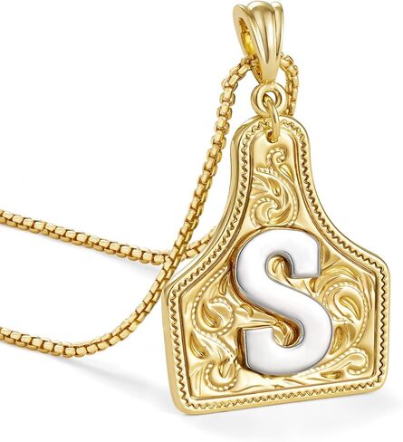 KissYan Western Cowgirl Initial Necklace for Men Women, 14K Gold Plated Cowboy Letter Pendant Necklace Handmade CowTag Two-Toned Jewelry Gift in Saudi Arabia