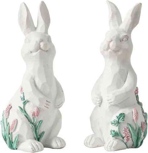 Easter Bunny decorations for Home table decor - Resin Spring rabbits With carrot and eggs -Bunny statues for indoor tabletop decor,Adorable small rabbit figurines for easter table decor,,office,gifts in Kuwait