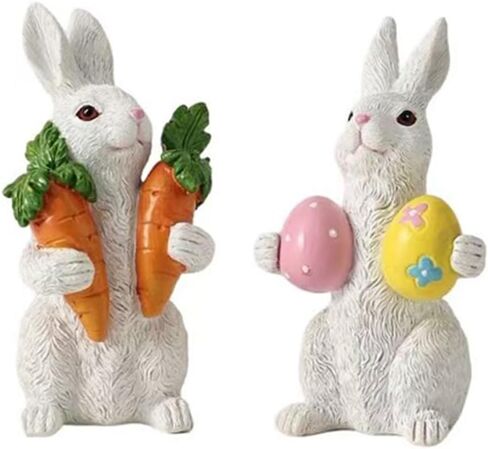 Easter Bunny decorations for Home table decor - Resin Spring rabbits With carrot and eggs -Bunny statues for indoor tabletop decor,Adorable small rabbit figurines for easter table decor,,office,gifts in Kuwait