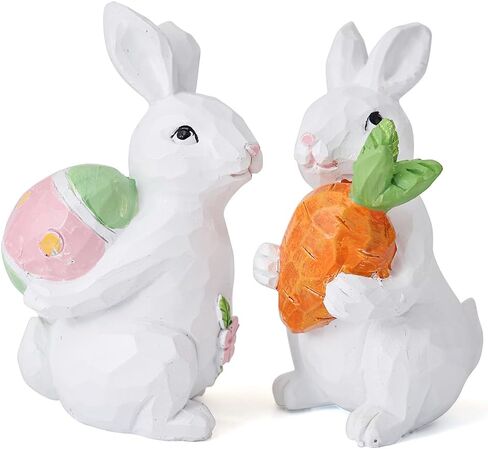 Easter Bunny decorations for Home table decor - Resin Spring rabbits With carrot and eggs -Bunny statues for indoor tabletop decor,Adorable small rabbit figurines for easter table decor,,office,gifts in Saudi Arabia