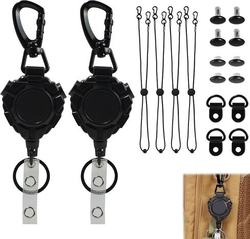 2 Pcs CB Mic Holder Retractable Set, Heavy Duty Microphone Mount, 8 D-Rings and Adjustable Lanyards, Suitable for Truck Drivers and CB Radio Accessories in Saudi Arabia