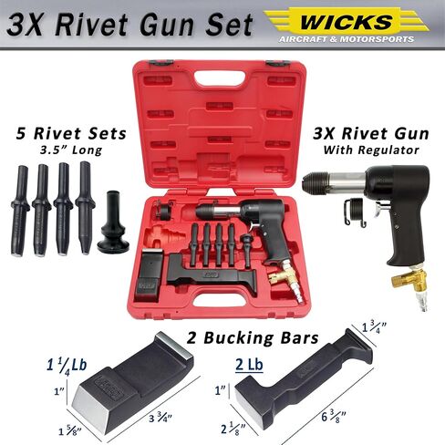 طقم مسدس برشام Wicks Aircraft 737-3X، طقم مسدس برشام هوائي 3X للمسامير الصلبة، يتضمن قضبان غلق ومجموعات برشام. in Kuwait