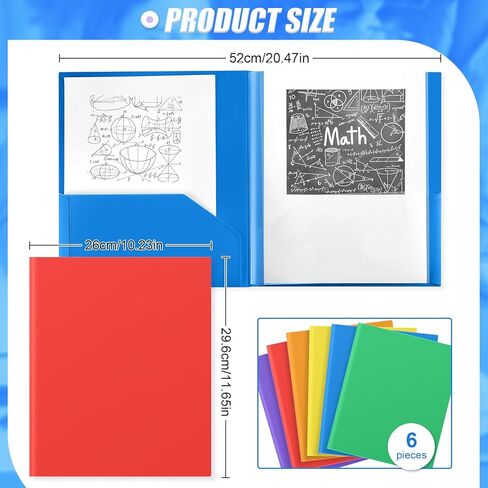 Colarr 6 Pcs 6 Pocket Folders 11x10 Inch, Heavy Duty Plastic Multi Pocket File Folder Letter Size Paper Document Project Organizer for Office Home Business Meeting (Pastel Colors) in Saudi Arabia