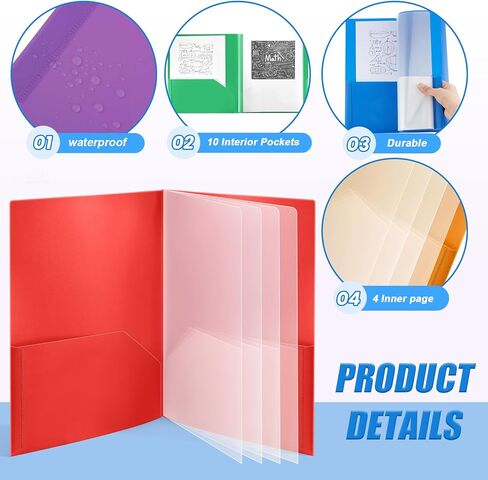 Colarr 6 Pcs 6 Pocket Folders 11x10 Inch, Heavy Duty Plastic Multi Pocket File Folder Letter Size Paper Document Project Organizer for Office Home Business Meeting (Pastel Colors) in Saudi Arabia