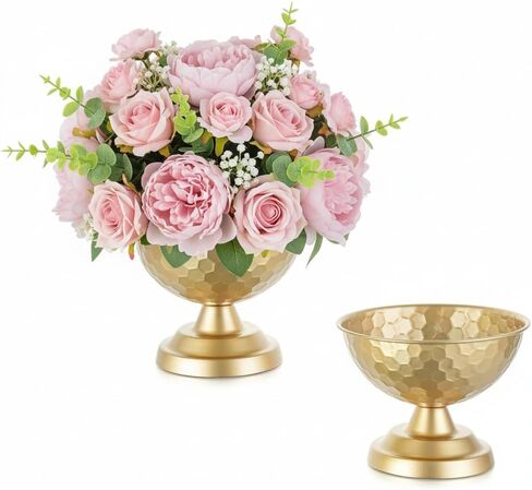 Sziqiqi White Urn Vase for Wedding Centrepiece: 5.5in Small Vases for Table Decoration Set of 2 - White Vintage Pot for Artificial Flower Arrangement - Metal Unique Honeycomb Vase for Birthday Party in Saudi Arabia