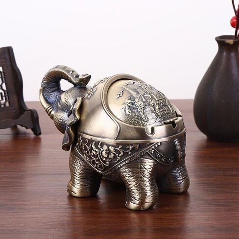 Windproof ashtray indoor and outdoor ashtrays in the living room Metal Elephant Ashtray Vintage Practical Decoration Ash trays for Cigarettes Great Gift for Men Women-Bronze (copper elephant) in Saudi Arabia
