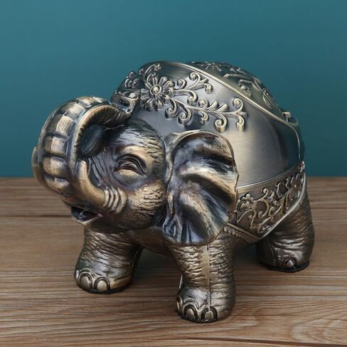 Windproof ashtray indoor and outdoor ashtrays in the living room Metal Elephant Ashtray Vintage Practical Decoration Ash trays for Cigarettes Great Gift for Men Women-Bronze (copper elephant) in Saudi Arabia