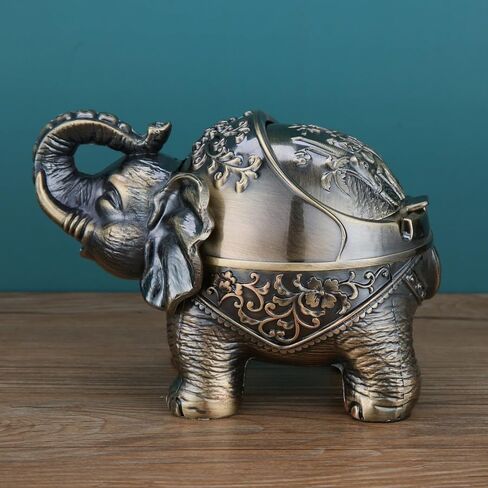 Windproof ashtray indoor and outdoor ashtrays in the living room Metal Elephant Ashtray Vintage Practical Decoration Ash trays for Cigarettes Great Gift for Men Women-Bronze (copper elephant) in Saudi Arabia