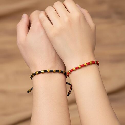 Handmade Braided Knot Red Black Rope Bracelet Charms Square Gold Color Braclet For Women Men Lover Forever Lucky Jewelry in Saudi Arabia