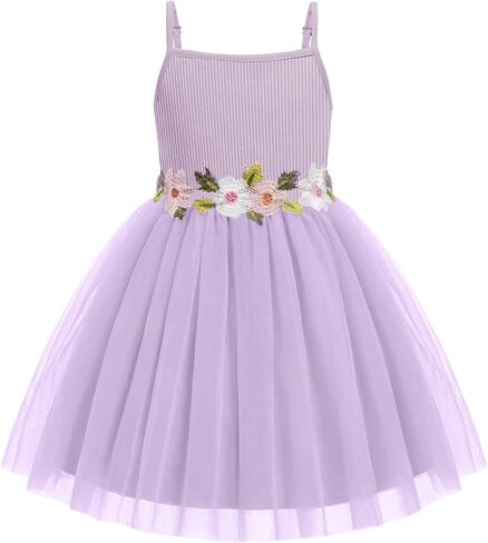 Arshiner Toddler Tulle Dress Summer Spaghetti Strap Party Tutu Flower Girl Dresses with Belt 3-8Y in Kuwait