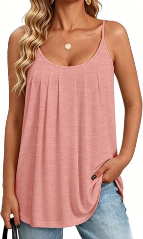 NORACORA المرأة تانك القمم Flowy الصيف كامي قابل للتعديل السباغيتي الأشرطة مغرفة الرقبة أكمام فضفاضة مطوي بروتيل القمصان in Kuwait