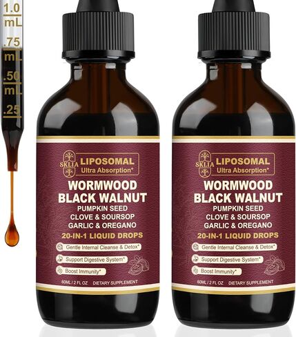 20-in-1 Liposomal Wormwood Black Walnut Cleanse for Humans Drops Liquid – Rapid Gut Cleanse & Digestive Support with Clove, Berberine, Garlic, Soursop, Slippery Elm, Oregano | Fast-Absorbing 1P in Saudi Arabia