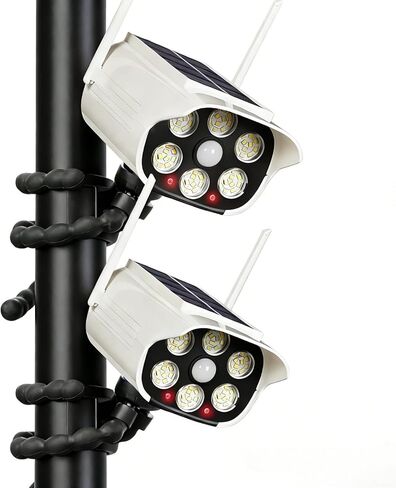 Solar Powered Fake Dummy Camera, Simulated Surveillance Dome Cameras with Motion Sensor, IP66 Waterproof Outdoor Security Light for Porh Fence Garages Warehouses (Octopus Tripod/6000K) in Saudi Arabia