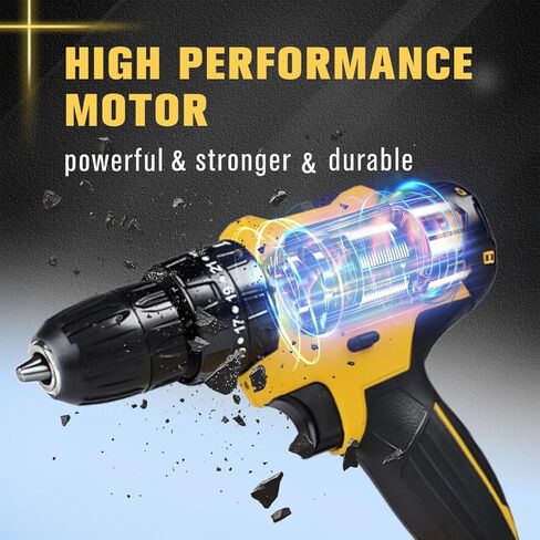 Cordless Drill Driver，Electric Power Drill Set with Battery & Charger, 3/8" Keyless Chuck, 2 Variable Speeds, 25+3 Torque Options Setting and LED Light for Home Craftsmen DIY (XH-djy-005-2B) in Saudi Arabia