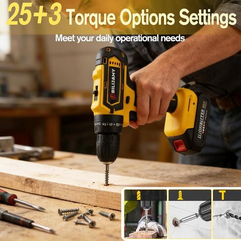 Cordless Drill Driver，Electric Power Drill Set with Battery & Charger, 3/8" Keyless Chuck, 2 Variable Speeds, 25+3 Torque Options Setting and LED Light for Home Craftsmen DIY (XH-djy-005-2B) in Saudi Arabia