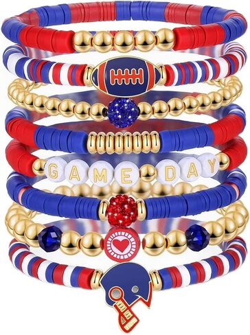 Football Bracelets for Women Football Game Day Bracelets Layered Stacking Bead Stretch Rugby Bracelet Rugby Helmet Mom Bracelet Sporter Jewelry for Women in Saudi Arabia