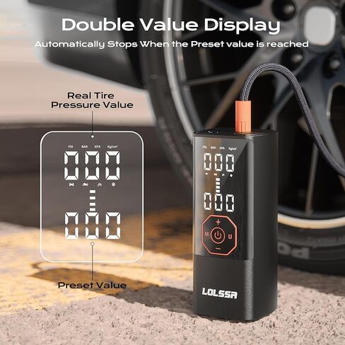 Tire Inflator Portable Air Compressor Air Pump for Car Tires Cordless Electric 180PS for Car, Motorcycle, Bike, Ball, with Tire Gauge Pressure-Black in Saudi Arabia