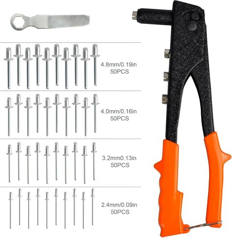 Heavy Duty Double Handle Rivet Gun, Professional Riveting Tool for Metal Working & Auto Repair, Handles 1/8" to 3/16" Rivets, with 3 Interchangeable Nosepieces & Storage Case in Saudi Arabia