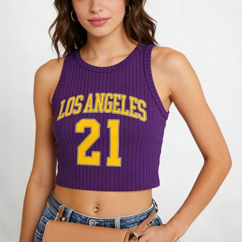 Women's Number Graphic Sleeveless Crop Tank Tops Crew Neck Summer Slim Fit Fashion Game Day Streetwear Shirts in Saudi Arabia