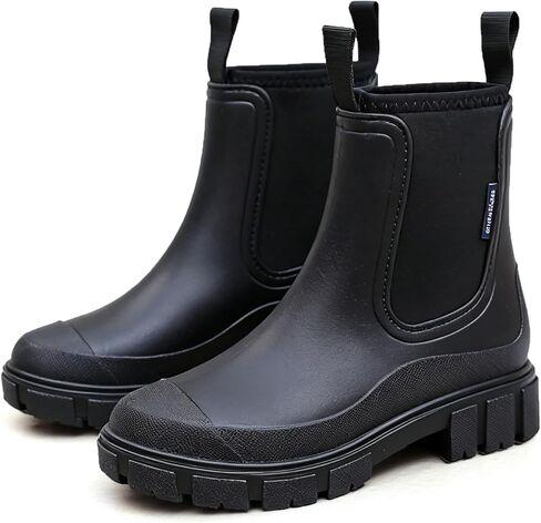 Womens Rain Boots, Waterproof Chelsea Rubber Rainboots Fashion Short Ankle Garden Shoes for Ladies, Non Slip Lightweight Outdoor Work Booties with Comfort Lining in Saudi Arabia